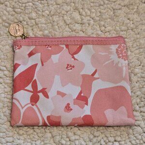Estee Lauder Pink & White Floral Print Zipper Closure Cosmetic Case